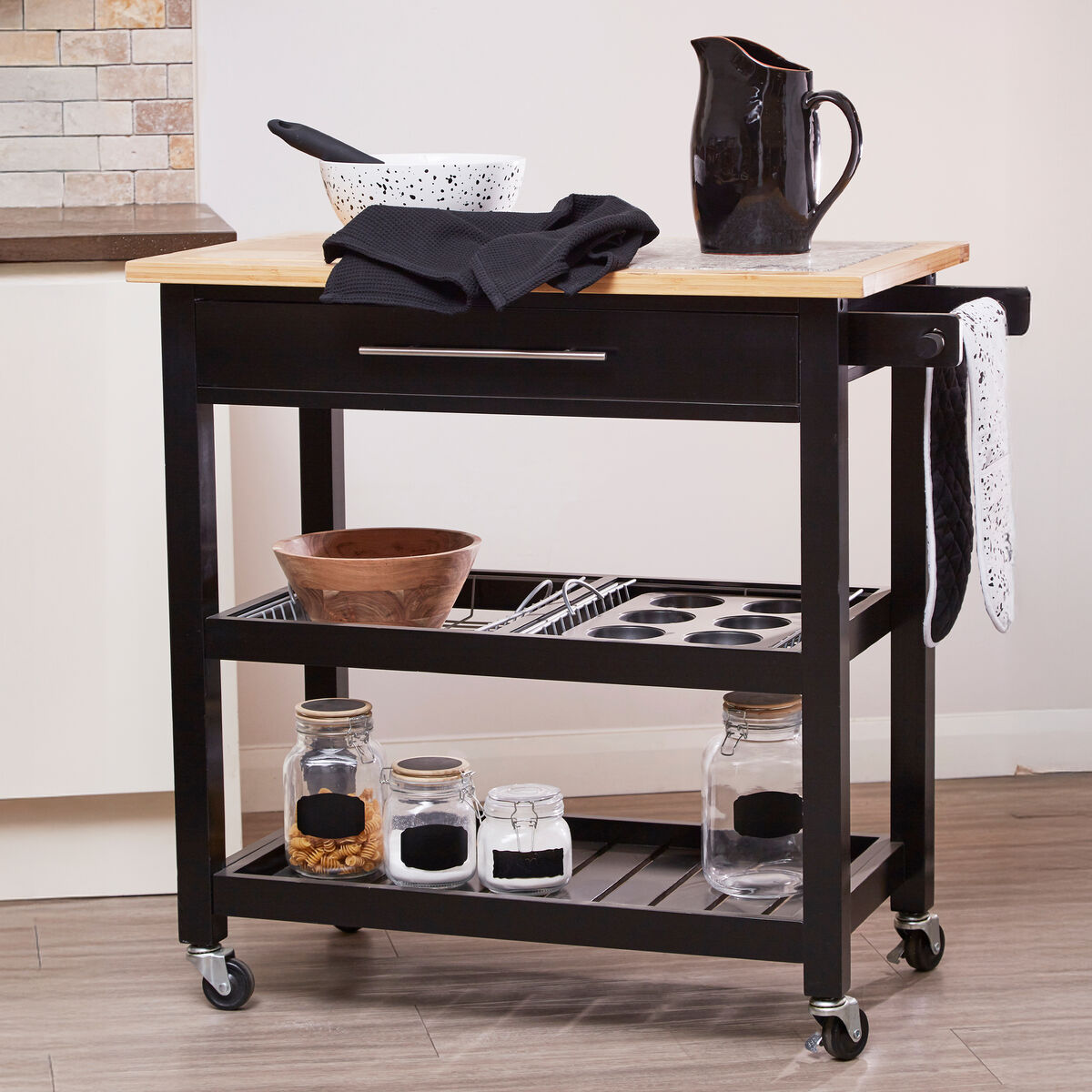 Wide Kitchen Trolley with Granite Top