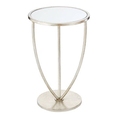 Mirrored Glass Top Side Table with Bowed Silver Metal Legs