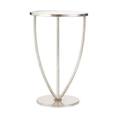 Mirrored Glass Top Side Table with Bowed Silver Metal Legs