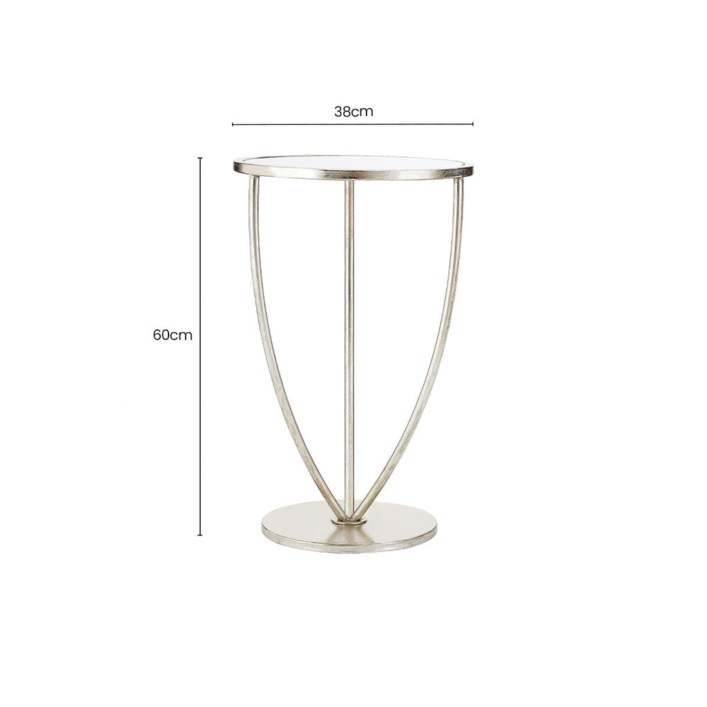 Mirrored Glass Top Side Table with Bowed Silver Metal Legs