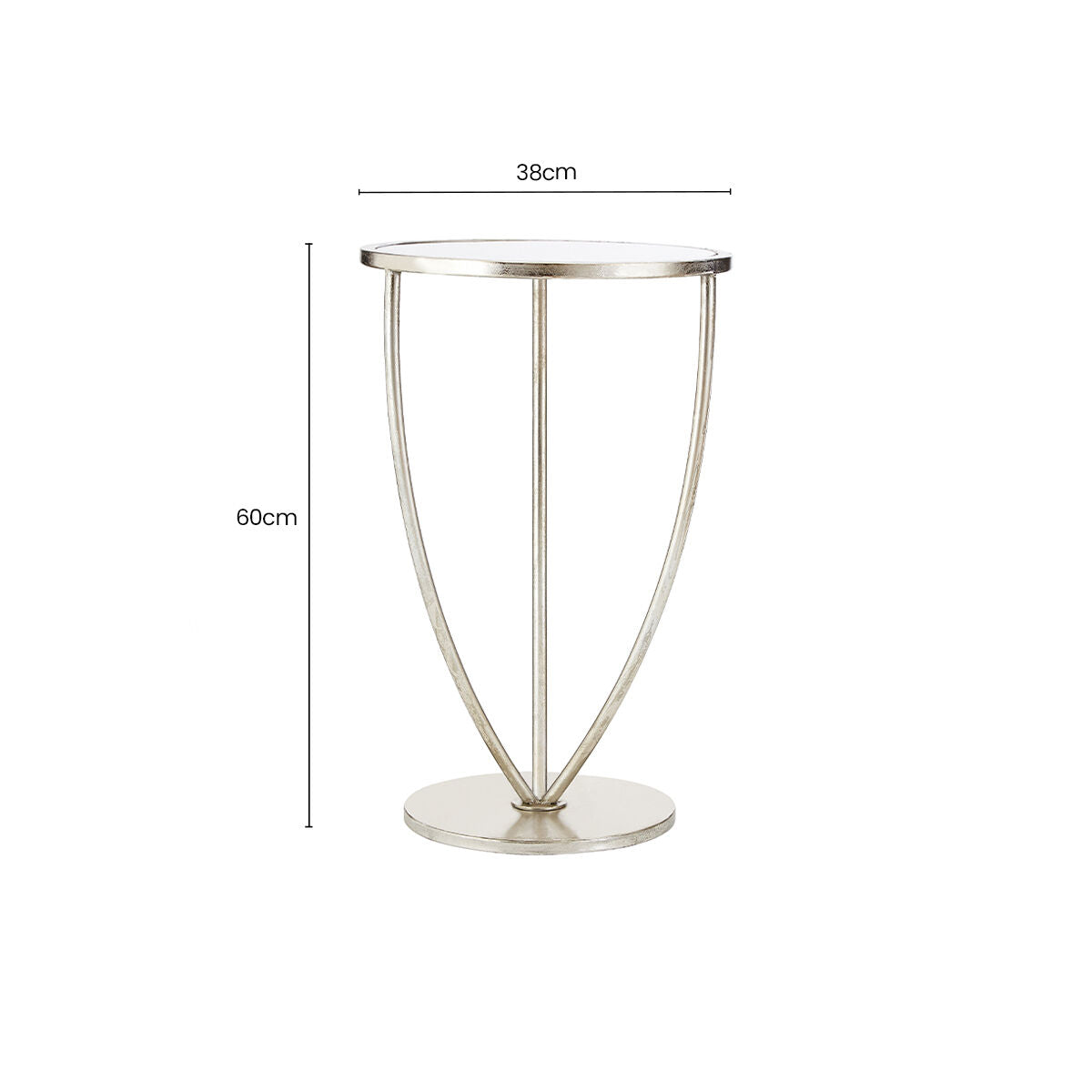 Mirrored Glass Top Side Table with Bowed Silver Metal Legs