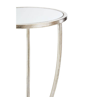 Mirrored Glass Top Side Table with Bowed Silver Metal Legs