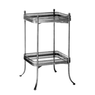 Antique Silver Mirrored Tray Table with Removable Trays and Lattice Iron Frame