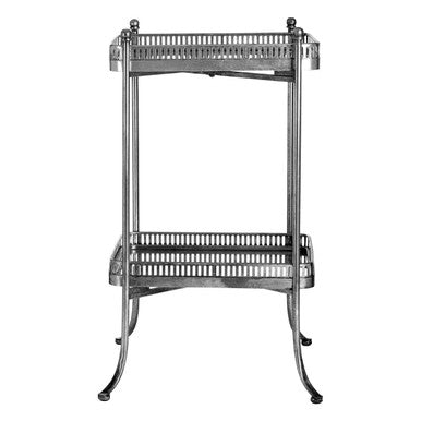 Antique Silver Mirrored Tray Table with Removable Trays and Lattice Iron Frame