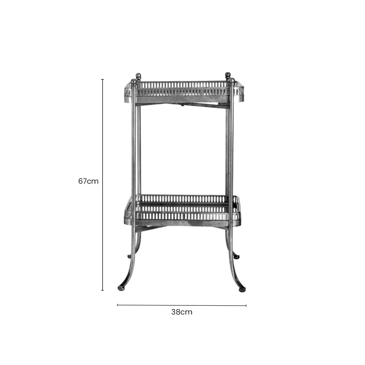 Antique Silver Mirrored Tray Table with Removable Trays and Lattice Iron Frame