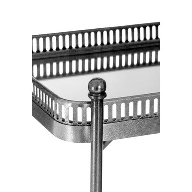 Antique Silver Mirrored Tray Table with Removable Trays and Lattice Iron Frame