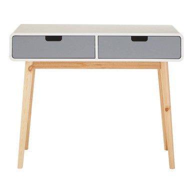 White and Grey Console Table with Natural Pine Legs