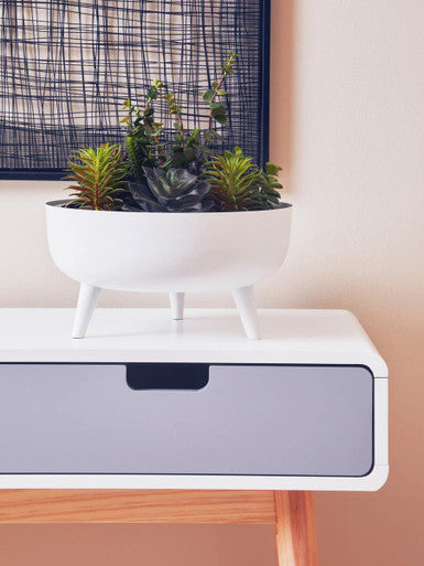 White and Grey Console Table with Natural Pine Legs