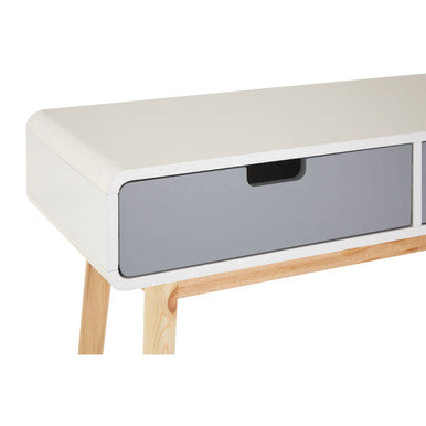 White and Grey Console Table with Natural Pine Legs