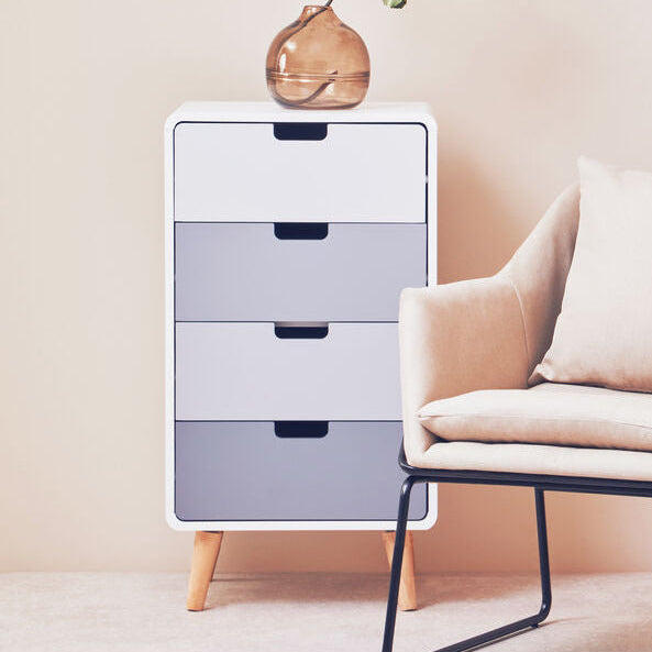 Milo 4 Drawer Cabinet in Grey and Natural Wood