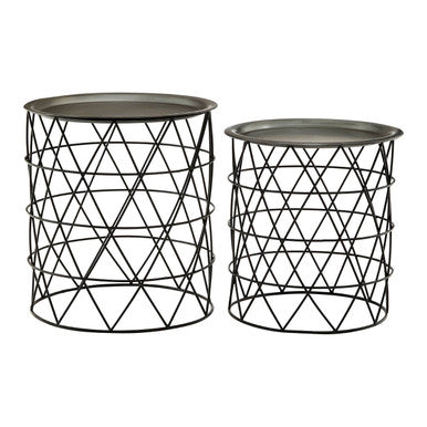 Set of Two Round Zinc Top Coffee Tables with Black Iron Bases