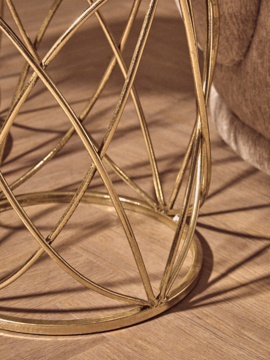 Set of 2 Round Mirrored Glass Top Side Tables with Gold Metal Frame
