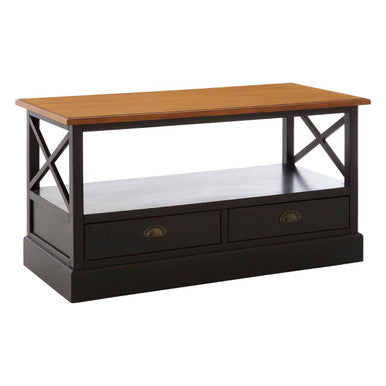 Black Colonial Coffee Table with Storage Drawers and Fir Wood Top
