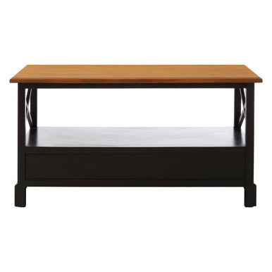 Black Colonial Coffee Table with Storage Drawers and Fir Wood Top