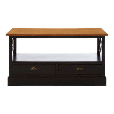 Black Colonial Coffee Table with Storage Drawers and Fir Wood Top
