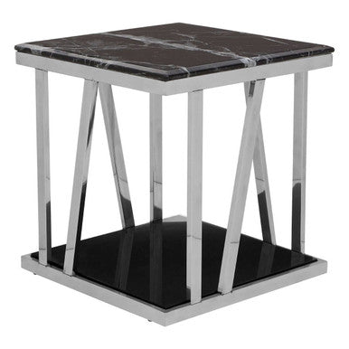 Black Marble Side Table with Stainless Steel Base