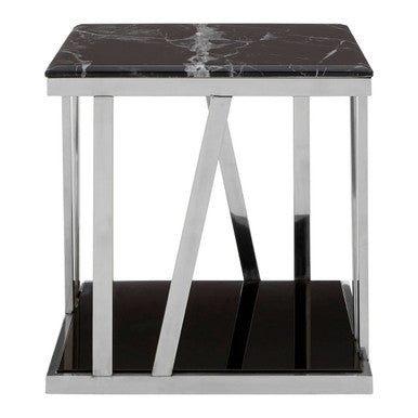 Black Marble Side Table with Stainless Steel Base