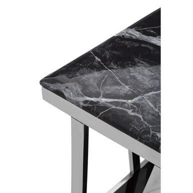 Black Marble Side Table with Stainless Steel Base