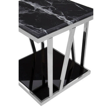 Black Marble Side Table with Stainless Steel Base