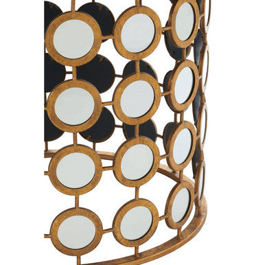 Gold Distressed Metal Mirror Side Table with Circular Mirrored Top