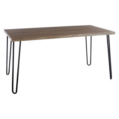 Natural Wood Effect Dining Table with Black Hairpin Legs