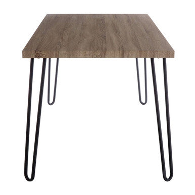 Natural Wood Effect Dining Table with Black Hairpin Legs