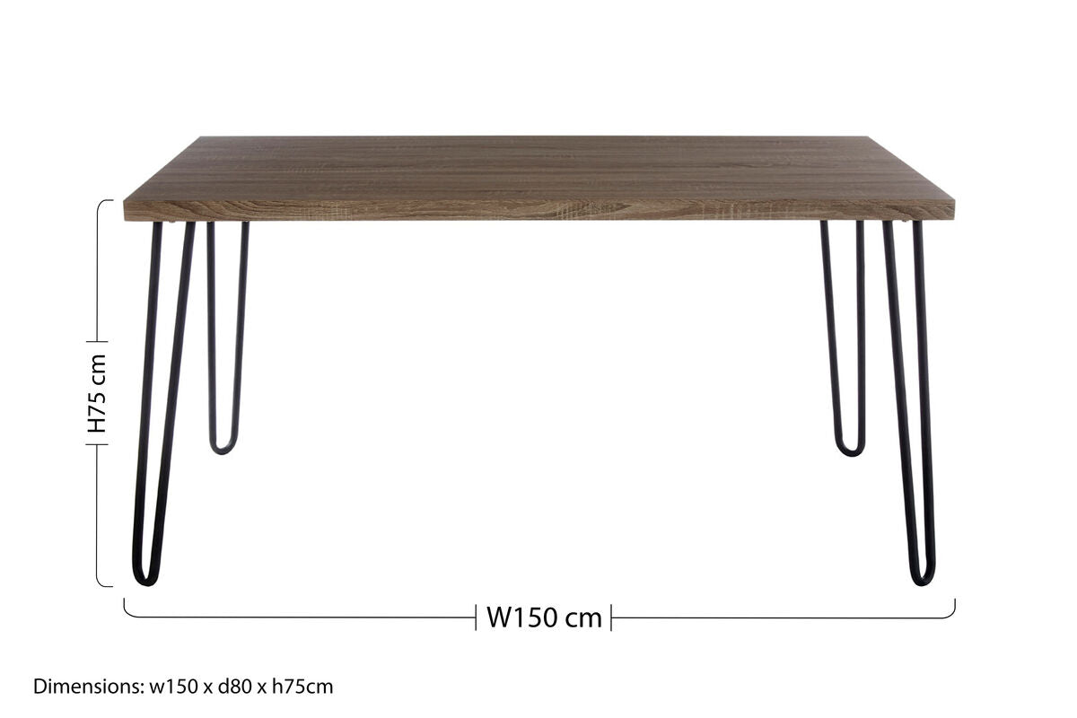 Natural Wood Effect Dining Table with Black Hairpin Legs