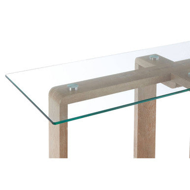 Clear Glass Console Table with Natural Wood Legs