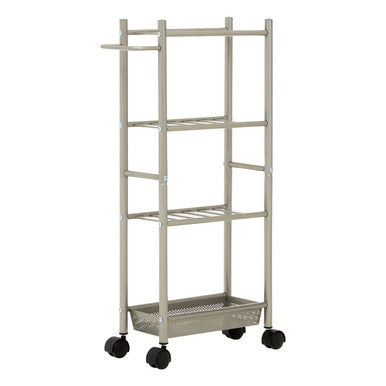 4 Tier Silver Metal Trolley with Basket
