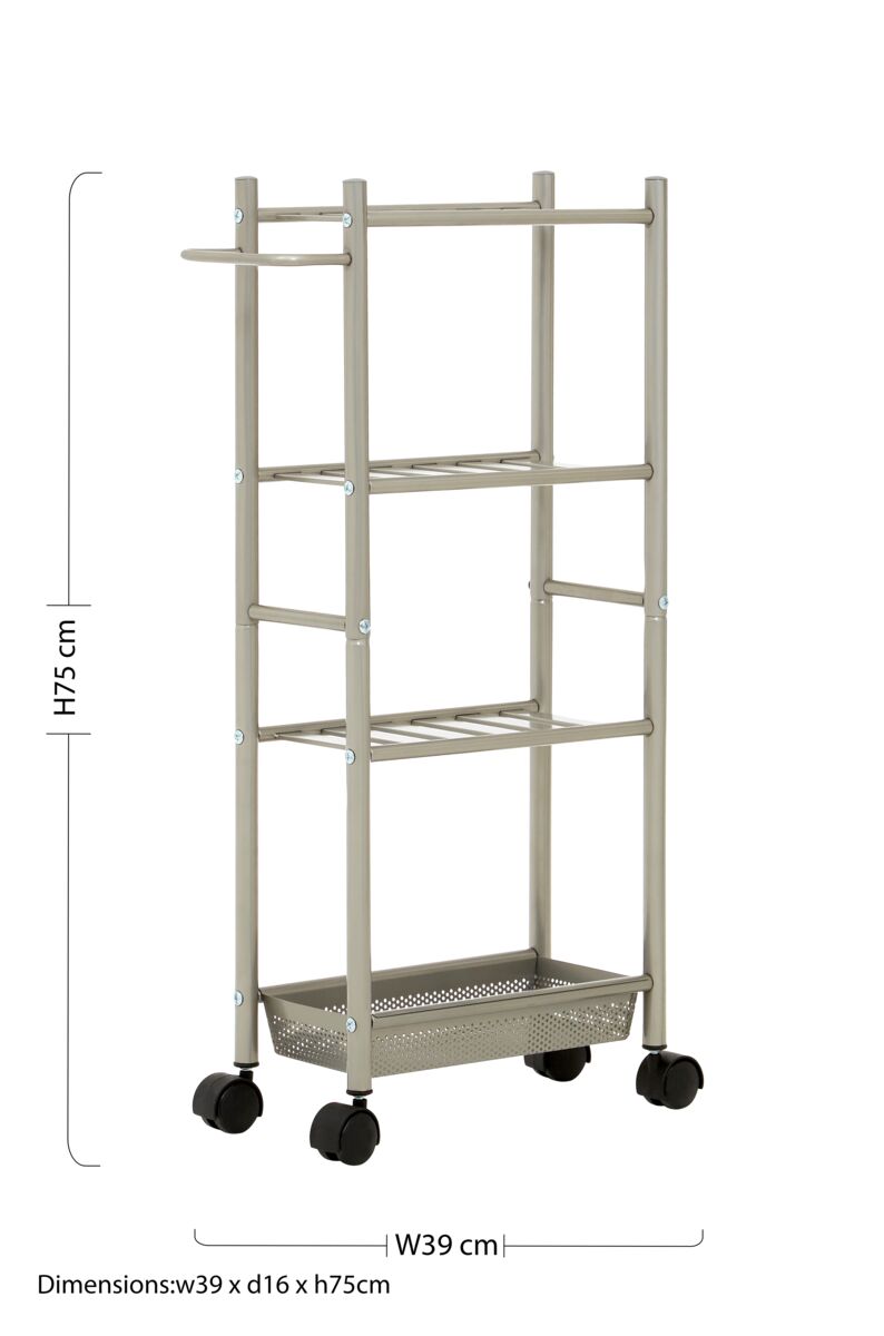 4 Tier Silver Metal Trolley with Basket