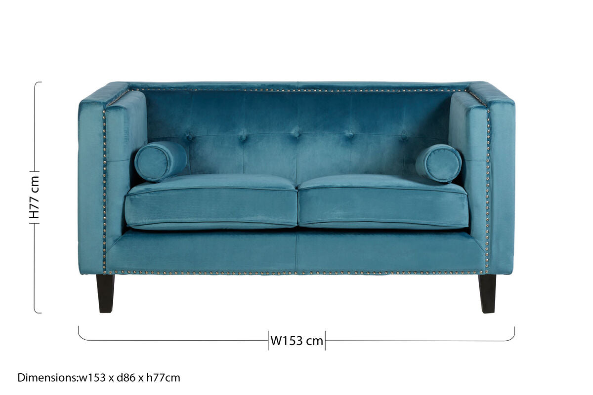 2 Seater Teal Blue Velvet Sofa Felisa