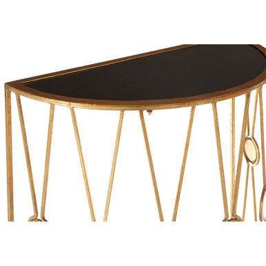 Set of 2 Black Glass Top Console Tables with Gold Cross Frame