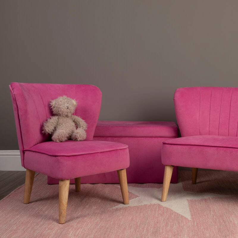 Pink Velvet Kids Ottoman with Storage