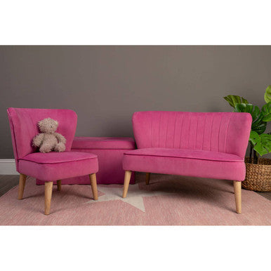 Pink Velvet Kids Ottoman with Storage