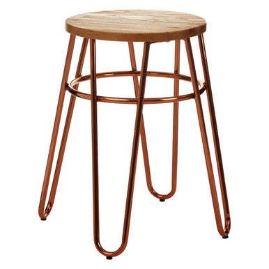 Rose Gold Hairpin Stool with Elm Seat