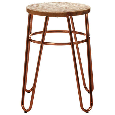 Rose Gold Hairpin Stool with Elm Seat