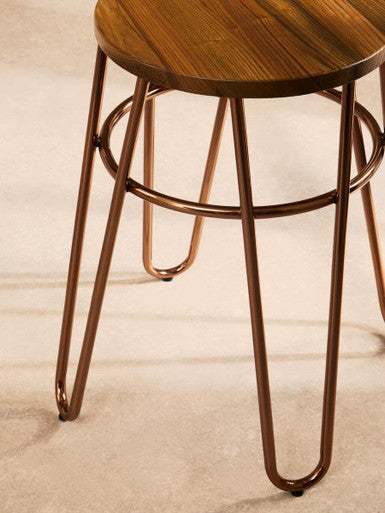 Rose Gold Hairpin Stool with Elm Seat