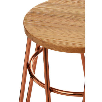 Rose Gold Hairpin Stool with Elm Seat