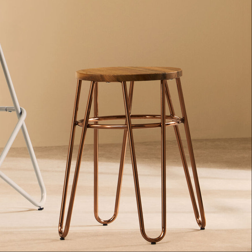 Rose Gold Hairpin Stool with Elm Seat