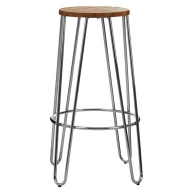 Chrome Hairpin Stool with Elm Seat