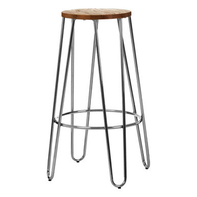 Chrome Hairpin Stool with Elm Seat