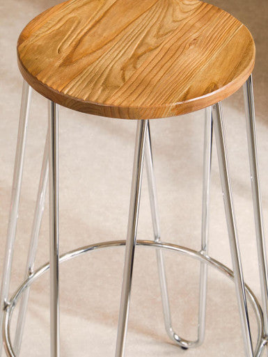 Chrome Hairpin Stool with Elm Seat