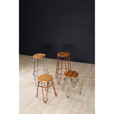 Chrome Hairpin Stool with Elm Seat