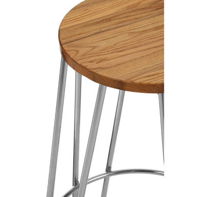 Chrome Hairpin Stool with Elm Seat