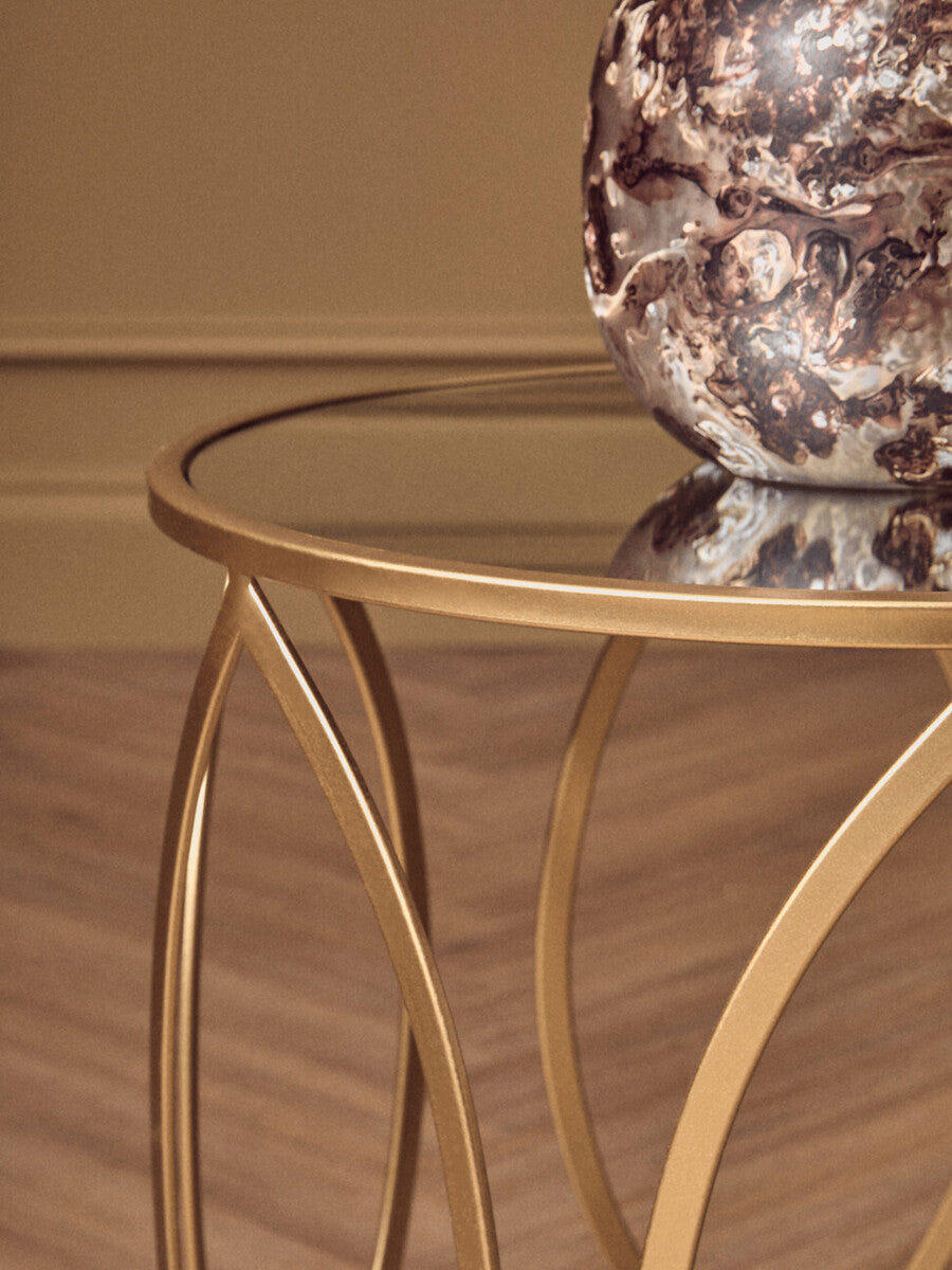 Set of 2 Gold Mirror Top Side Tables with Petal Bases