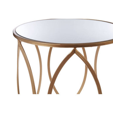 Set of 2 Gold Mirror Top Side Tables with Petal Bases
