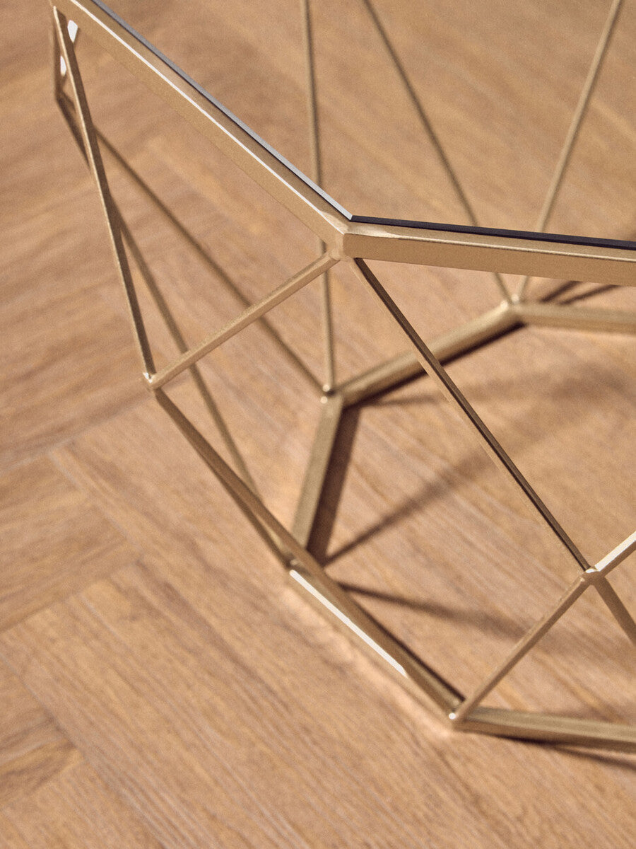 Set of 2 Gold Geometric Side Tables with Tempered Glass Tops