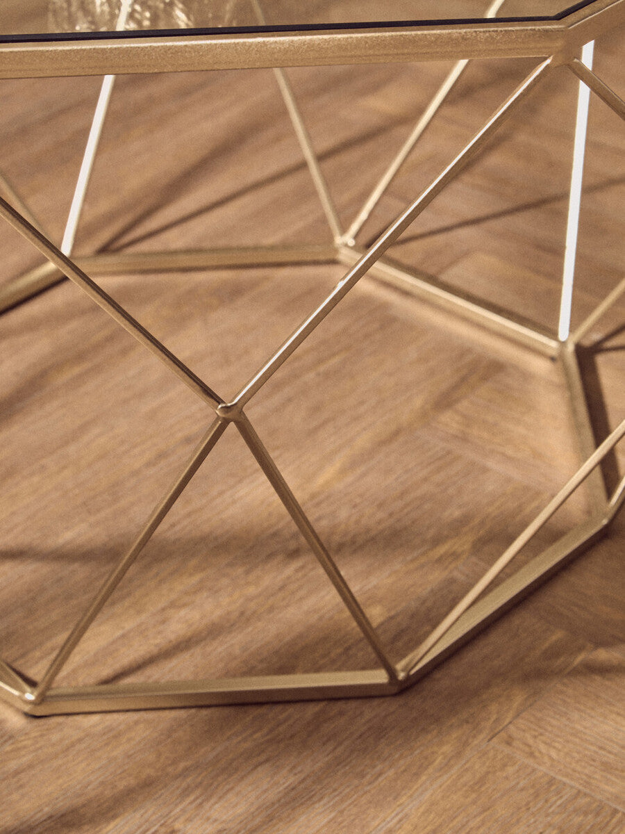 Set of 2 Gold Geometric Side Tables with Tempered Glass Tops