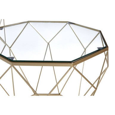 Set of 2 Gold Geometric Side Tables with Tempered Glass Tops