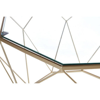 Set of 2 Gold Geometric Side Tables with Tempered Glass Tops